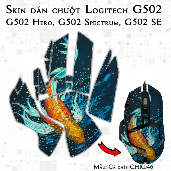 Skin dán chuột Logitech G502 mẫu Cá chép CHR046