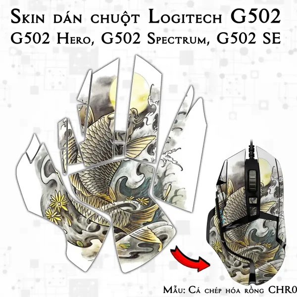 Skin dán chuột Logitech G502 mẫu Cá chép hóa rồng CHR001