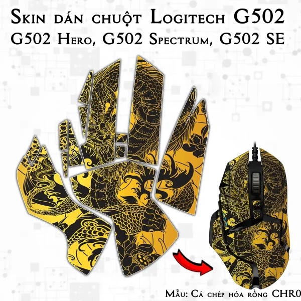 Skin dán chuột Logitech G502 mẫu Cá chép hóa rồng CHR002-2