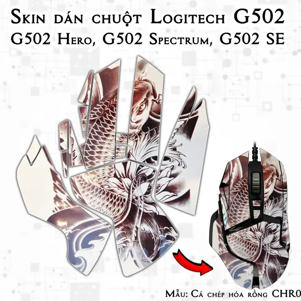 Skin dán chuột Logitech G502 mẫu Cá chép hóa rồng CHR004