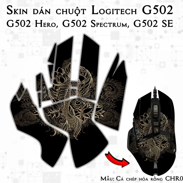 Skin dán chuột Logitech G502 mẫu Cá chép hóa rồng CHR009