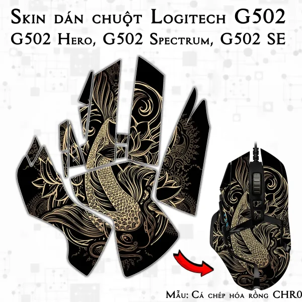 Skin dán chuột Logitech G502 mẫu Cá chép hóa rồng CHR011