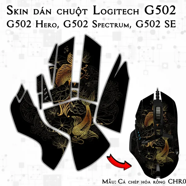 Skin dán chuột Logitech G502 mẫu Cá chép hóa rồng CHR012