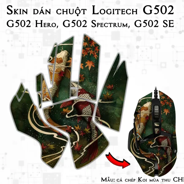 Skin dán chuột Logitech G502 mẫu cá chép Koi mùa thu CHR017