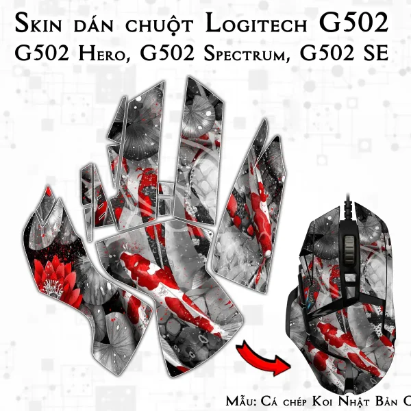 Skin dán chuột Logitech G502 mẫu Cá chép Koi Nhật Bản CHR018