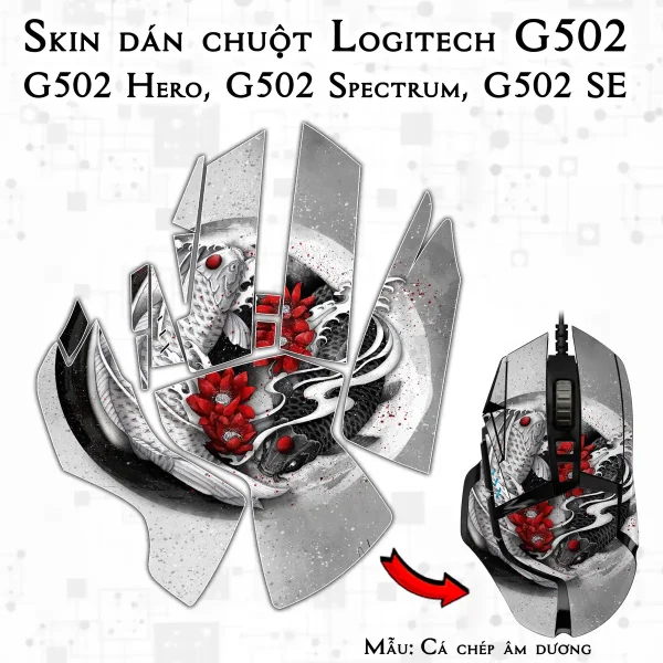 Skin dán chuột Logitech G502 mẫu Cá chép âm dương