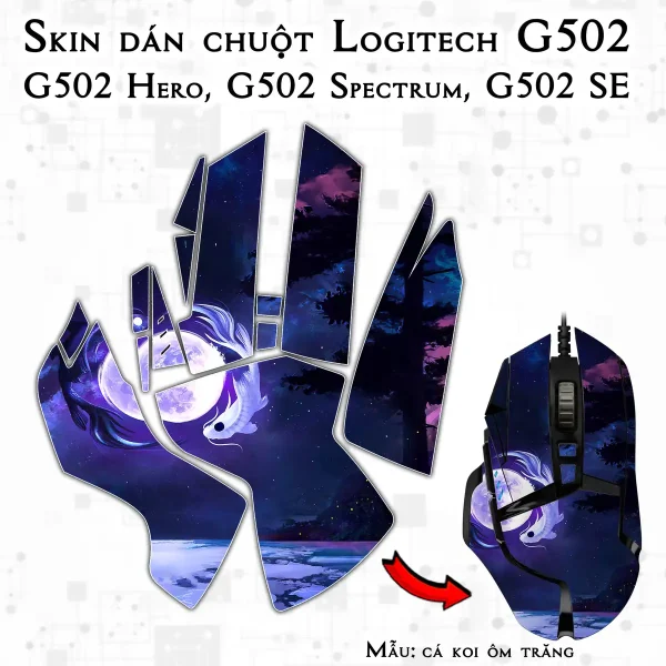 Skin dán chuột Logitech G502 mẫu cá koi ôm trăng