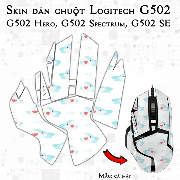 Skin dán chuột Logitech G502 mẫu cá mập