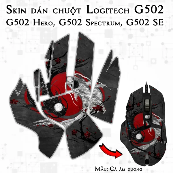 Skin dán chuột Logitech G502 mẫu Cá âm dương