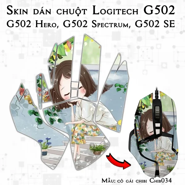 Skin dán chuột Logitech G502 mẫu cô gái chibi Chib034