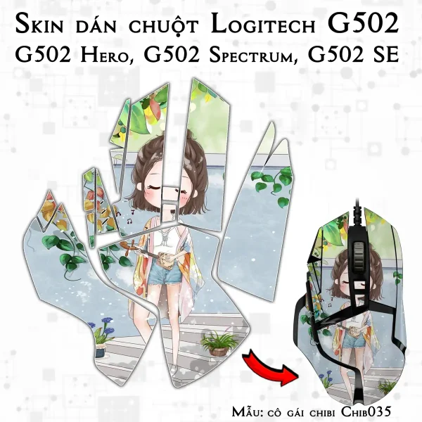 Skin dán chuột Logitech G502 mẫu cô gái chibi Chib035