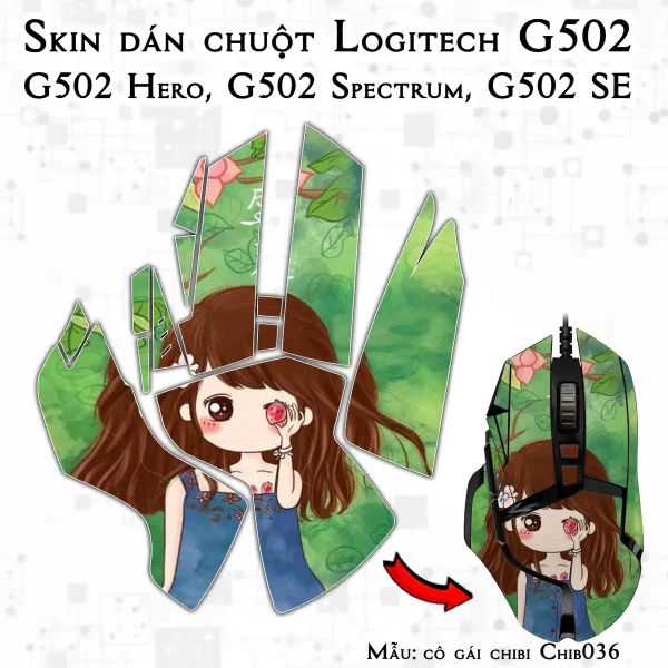 Skin dán chuột Logitech G502 mẫu cô gái chibi Chib036