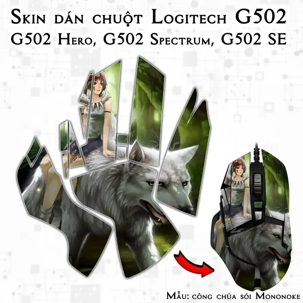 Skin dán chuột Logitech G502 mẫu công chúa sói Mononoke csm001