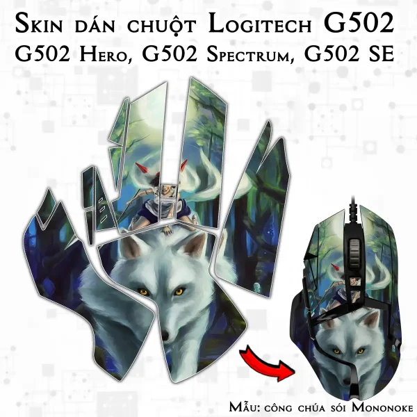 Skin dán chuột Logitech G502 mẫu công chúa sói Mononoke csm002
