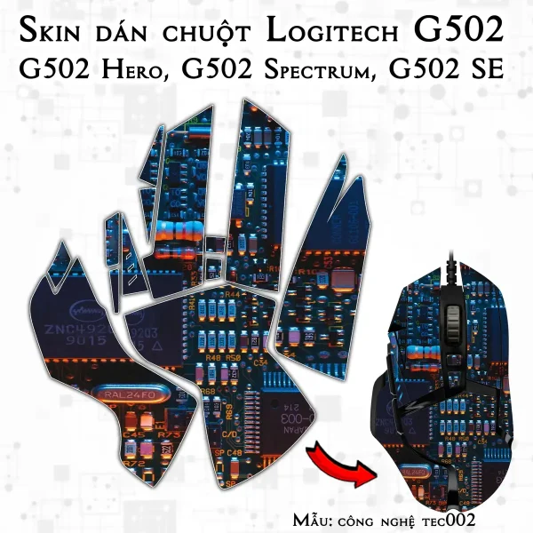 Skin dán chuột Logitech G502 mẫu công nghệ tec002