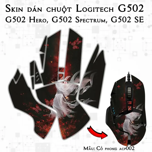 Skin dán chuột Logitech G502 mẫu Cổ phong acp002