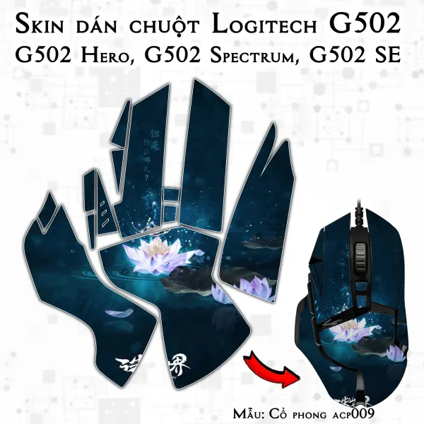 Skin dán chuột Logitech G502 mẫu Cổ phong acp009
