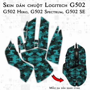 Skin dán chuột Logitech G502 mẫu da dắn xanh cyan