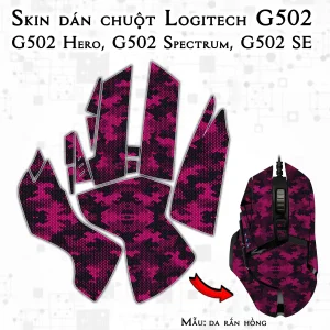 Skin dán chuột Logitech G502 mẫu da rắn hồng