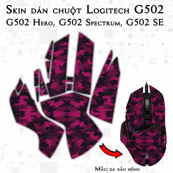 Skin dán chuột Logitech G502 mẫu da rắn hồng