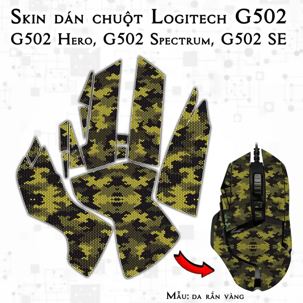 Skin dán chuột Logitech G502 mẫu da rắn vàng