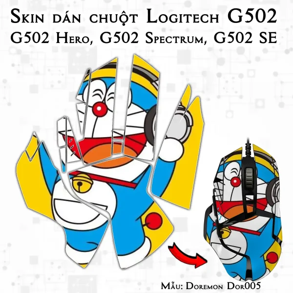Skin dán chuột Logitech G502 mẫu Doremon Dor005