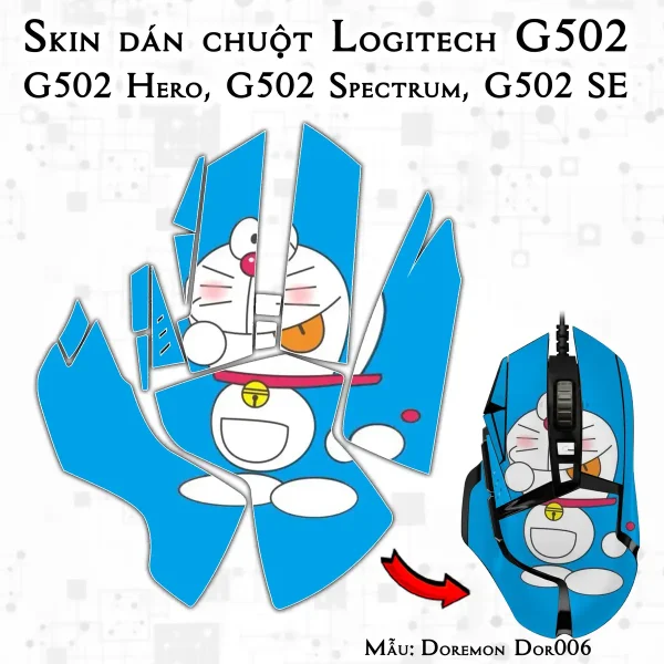 Skin dán chuột Logitech G502 mẫu Doremon Dor006
