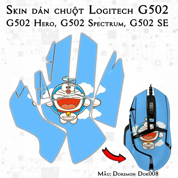 Skin dán chuột Logitech G502 mẫu Doremon Dor008