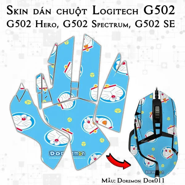 Skin dán chuột Logitech G502 mẫu Doremon Dor011