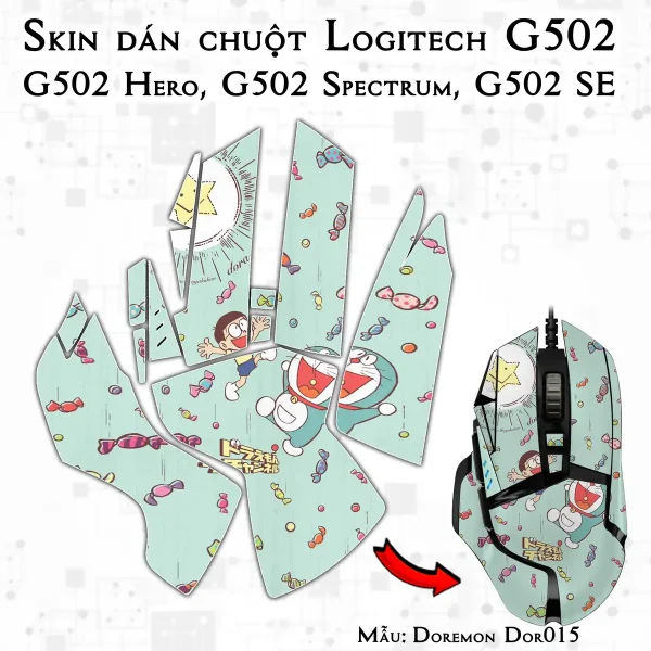 Skin dán chuột Logitech G502 mẫu Doremon Dor015