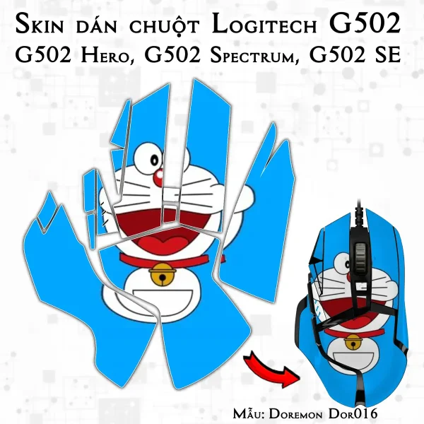 Skin dán chuột Logitech G502 mẫu Doremon Dor016