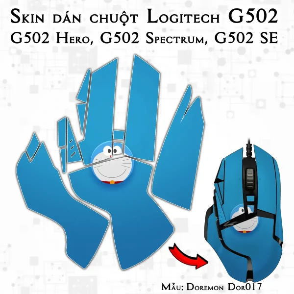 Skin dán chuột Logitech G502 mẫu Doremon Dor017