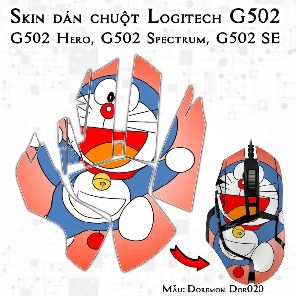 Skin dán chuột Logitech G502 mẫu Doremon Dor020
