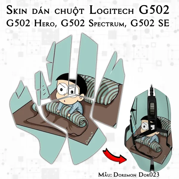 Skin dán chuột Logitech G502 mẫu Doremon Dor023