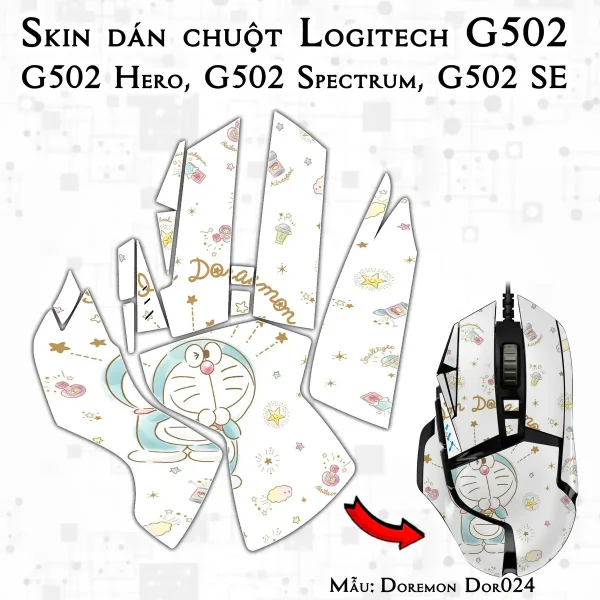 Skin dán chuột Logitech G502 mẫu Doremon Dor024