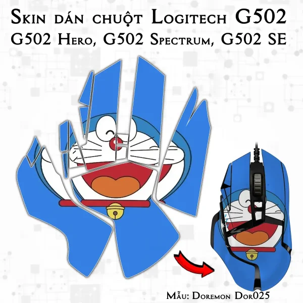 Skin dán chuột Logitech G502 mẫu Doremon Dor025