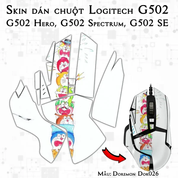 Skin dán chuột Logitech G502 mẫu Doremon Dor026