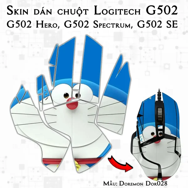 Skin dán chuột Logitech G502 mẫu Doremon Dor028