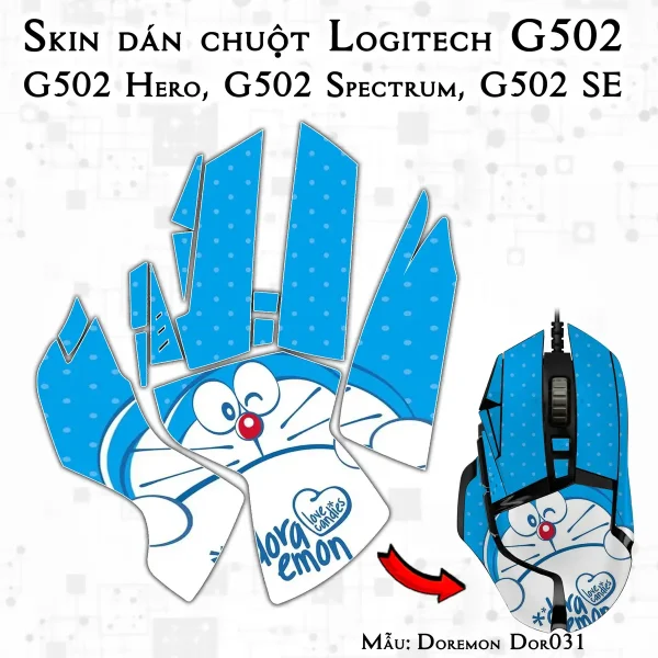 Skin dán chuột Logitech G502 mẫu Doremon Dor031