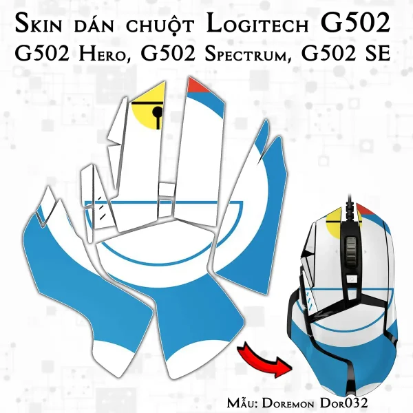 Skin dán chuột Logitech G502 mẫu Doremon Dor032