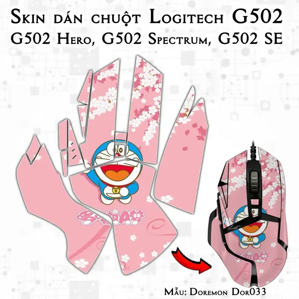Skin dán chuột Logitech G502 mẫu Doremon Dor033