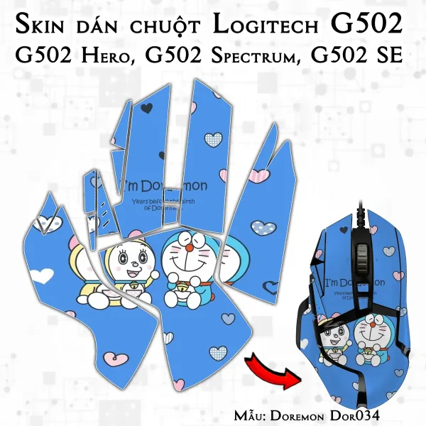 Skin dán chuột Logitech G502 mẫu Doremon Dor034