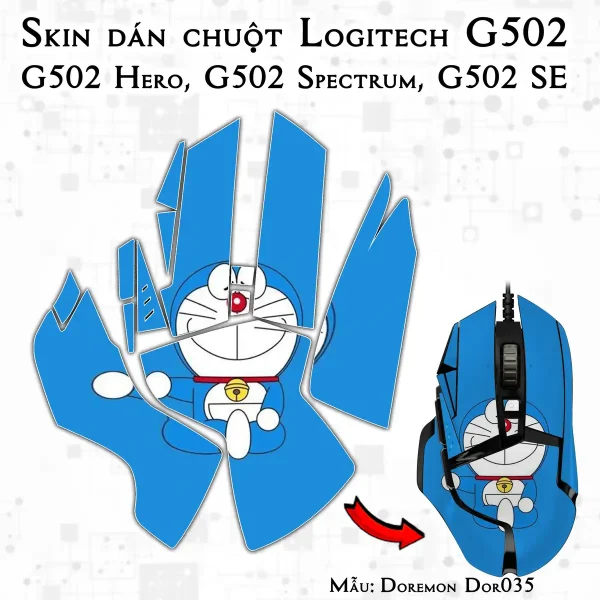 Skin dán chuột Logitech G502 mẫu Doremon Dor035