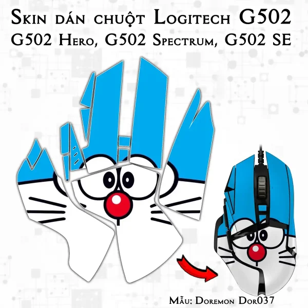 Skin dán chuột Logitech G502 mẫu Doremon Dor037
