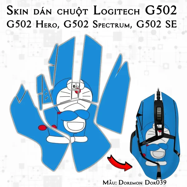 Skin dán chuột Logitech G502 mẫu Doremon Dor039