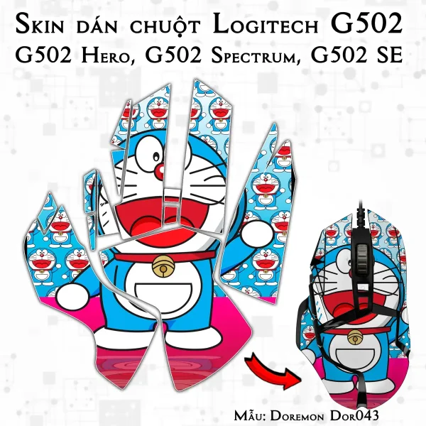 Skin dán chuột Logitech G502 mẫu Doremon Dor043