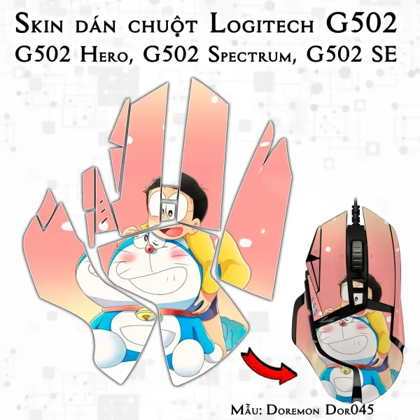 Skin dán chuột Logitech G502 mẫu Doremon Dor045