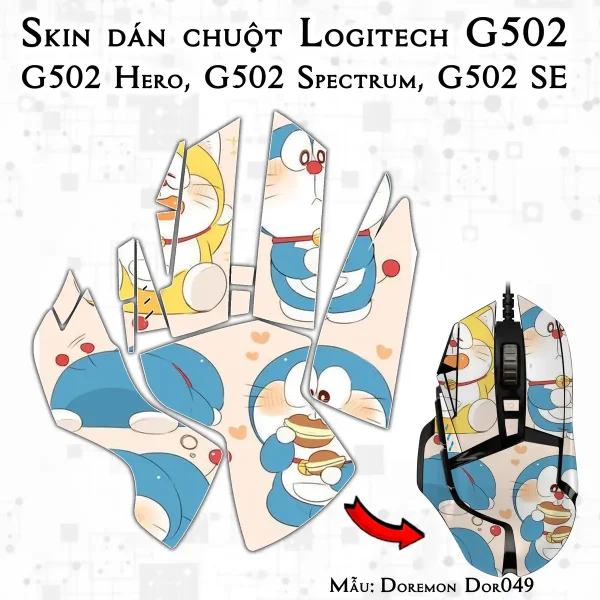 Skin dán chuột Logitech G502 mẫu Doremon Dor049