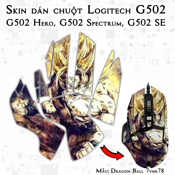 Skin dán chuột Logitech G502 mẫu Dragon Ball 7vnr78