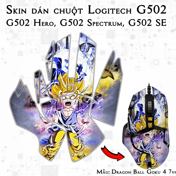 Skin dán chuột Logitech G502 mẫu Dragon Ball Goku 4 7vnr73
